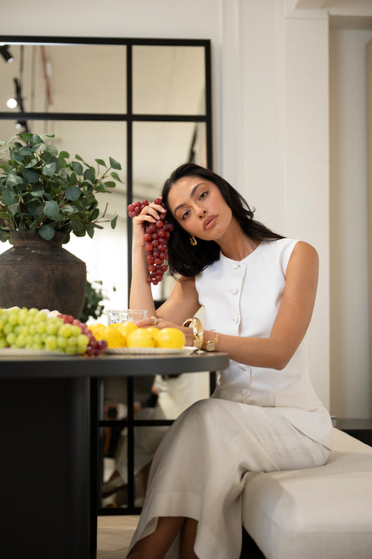 Linen Whisper long elegant white Waistcoat