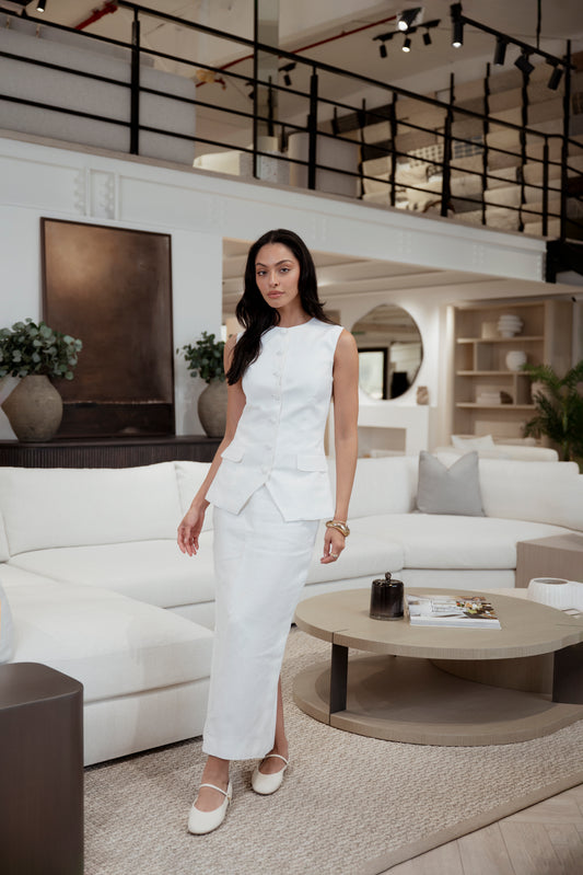 Linen Bloom white long skirt
